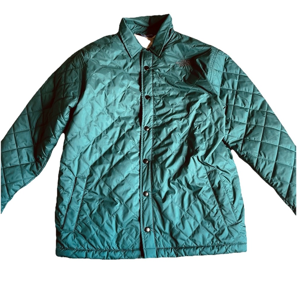 The North Face Jacket Mens Medium Green Quilted Snap Front Sherpa Lined Puffer